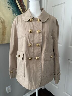 Vintage Juicy Couture Beige Double-Breasted Trench Coat with Gold Buttons